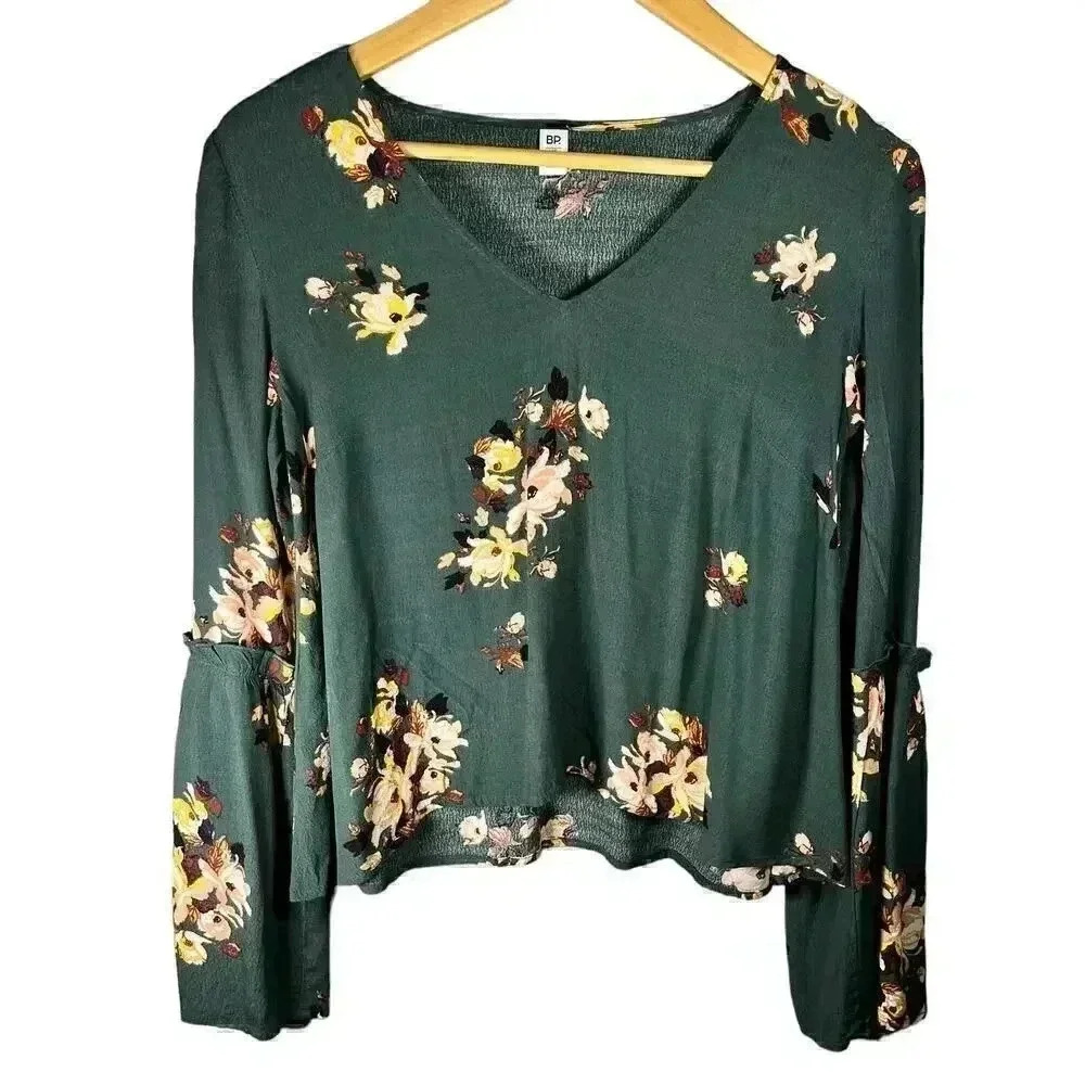 BP. Green Floral Flare‎ Sleeve XS